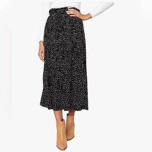 EXLURA Womens High Waist Polka Dot Pleated Maxi Skirt